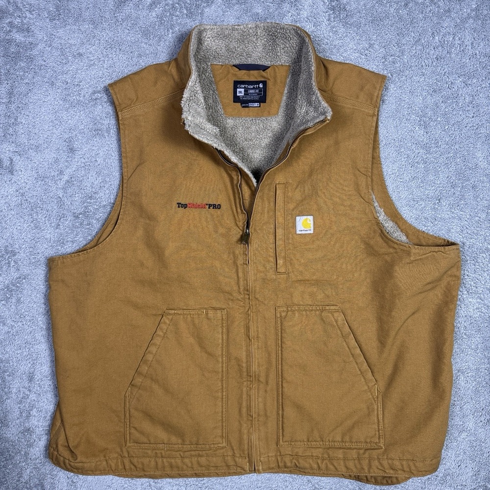 Carhartt Vest Mens 3XL XXXL Sherpa Lined Full Zip Workwear Utility 104277 BRN